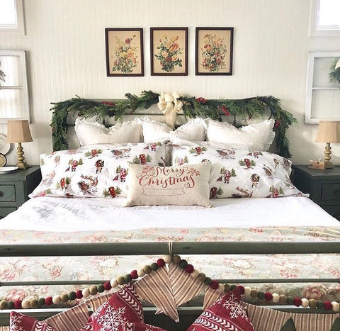 christmas bedroom, holiday bedroom, linen, bedding